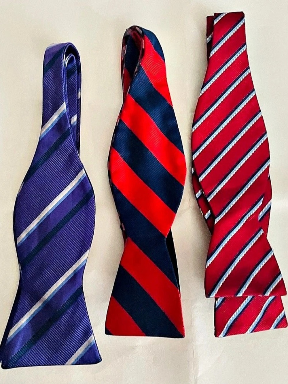 Lot of 3 Men's Silk Striped Adjustable Bow Ties- Jos A Bank-Cremieux & Unbranded